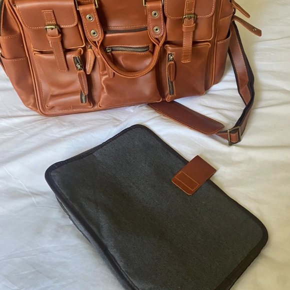 Men’s Leather Soft Brown Leather Laptop Bag with Multi-Pockets . - Picture 9 of 15